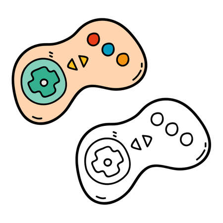 Vector illustration coloring page of doodle game joystick for children and scrap bookのイラスト素材