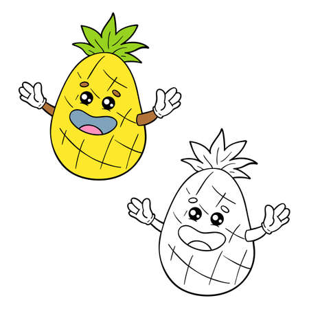 Vector illustration coloring page of cartoon pineapple with example for children and scrap bookのイラスト素材