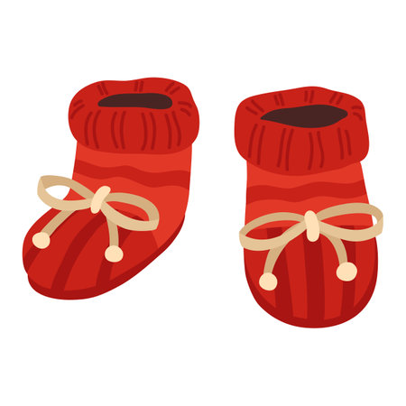 Vector illustration of cute knitted doodle slippers for digital stamp,greeting card,sticker,icon,designのイラスト素材