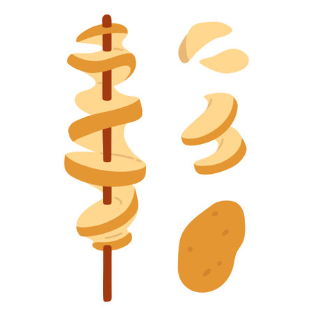Vector illustration set of cute doodle asian food potato tornado for print ,design, greeting card,sticker,iconのイラスト素材