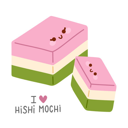 Vector illustration of cute doodle asian food hishi mochi for print ,design, greeting card,sticker,iconのイラスト素材