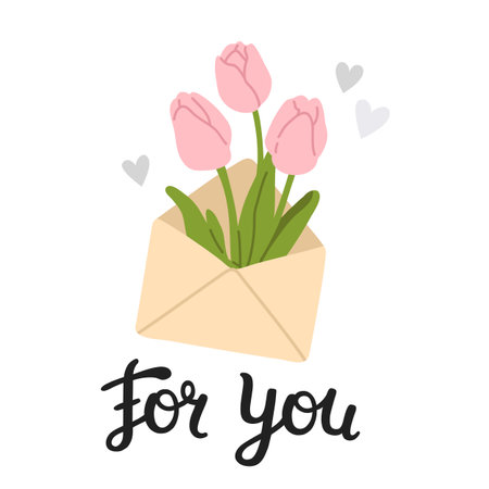 Vector illustration of spring print with cute doodle envelope and flowersのイラスト素材
