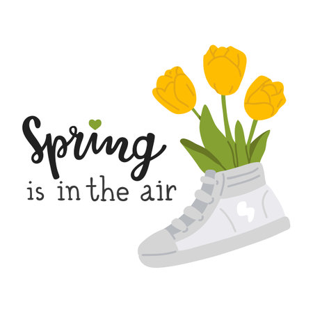 Vector illustration of spring print with cute doodle boot and flowersのイラスト素材