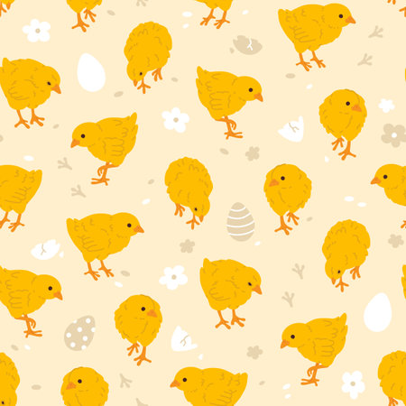 Vector seamless background pattern with yellow chicks for surface pattern designのイラスト素材