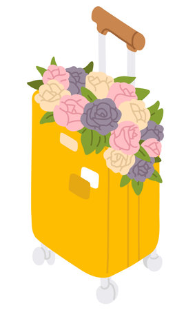 Vector illustration of cute cartoon suitcases and flowers on it for digital stamp,greeting card,sticker,icon,designのイラスト素材