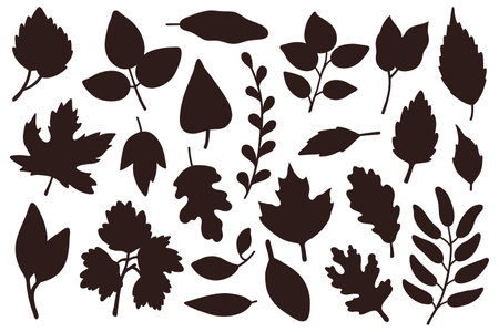 Vector illustration set of cute doodle silhouettes autumn leaves for digital stamp,greeting card,sticker,icon,designのイラスト素材