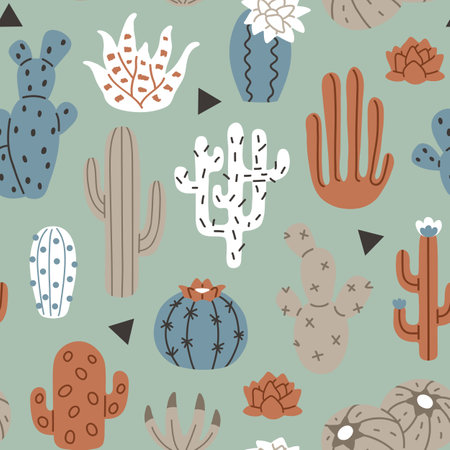 Vector seamless background pattern with cactus for surface pattern designのイラスト素材