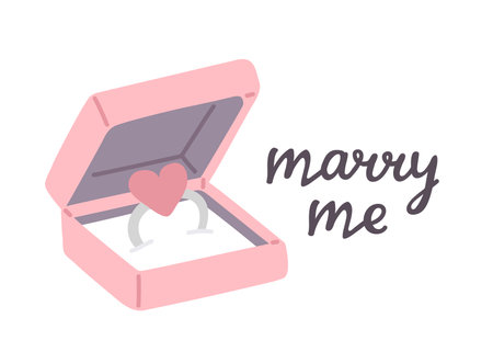 Vector illustration cute doodle ring and marry me text for digital stamp,greeting card,sticker,icon, designのイラスト素材