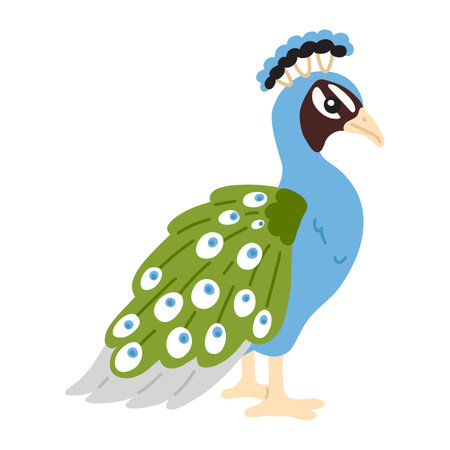 Vector illustration cute doodle peacock for digital stamp,greeting card,sticker,icon,designのイラスト素材