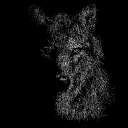wolf vector sketch illustration, scribble artのイラスト素材