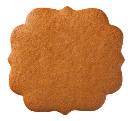 Gingerbread cookie in shape of label isolated on white background. Top viewの写真素材
