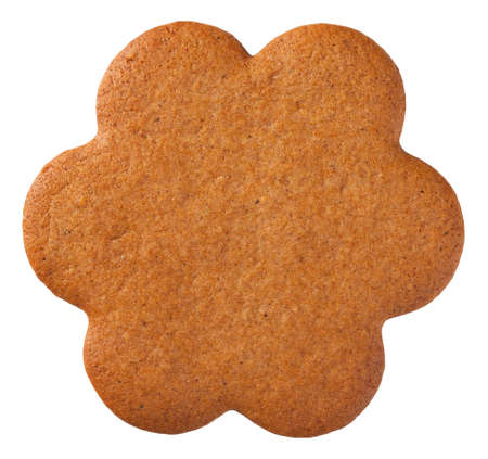 Gingerbread flower cookie isolated on white background. Top viewの写真素材