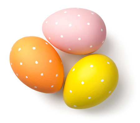 Easter eggs on white background. Top viewの写真素材