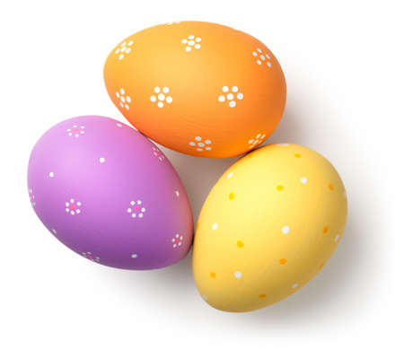 Easter eggs on white background. Top viewの写真素材