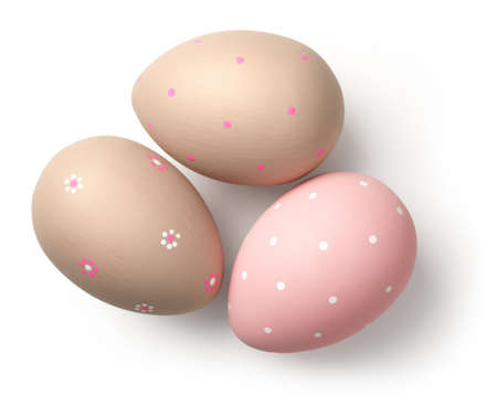 Easter eggs on white background. Top viewの写真素材