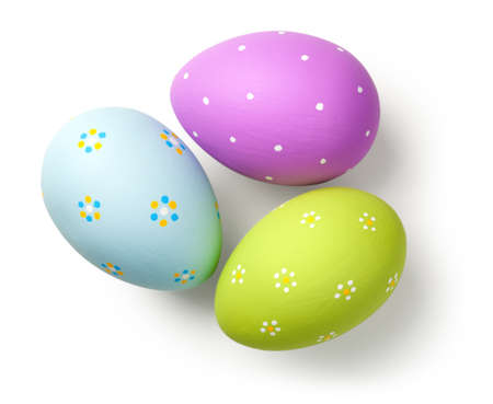 Easter eggs on white background. Top viewの写真素材