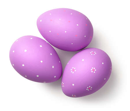 Easter eggs on white background. Top viewの写真素材