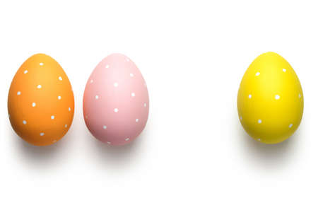 Easter eggs on white background. Easter concept. Top viewの写真素材