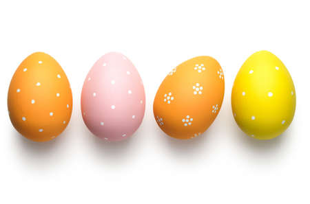 Easter eggs on white background. Easter concept. Top viewの写真素材