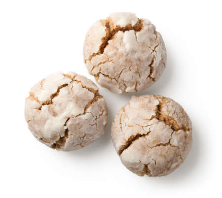 Cracked nut cookies on white background. Top viewの写真素材