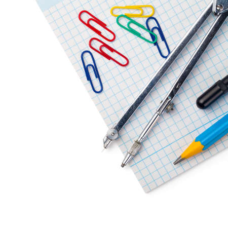 Back to school supplies isolated with on white background. Top viewの写真素材