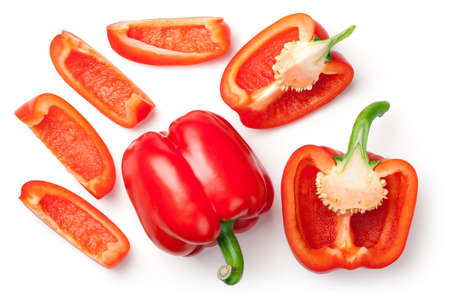 Red peppers isolated on white background. Top viewの写真素材