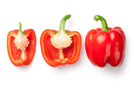 Red peppers isolated on white background. Top viewの写真素材