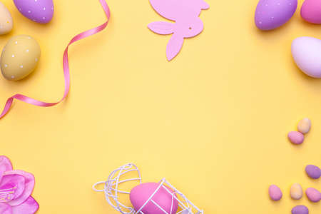 Easter background. Copy space. Top view