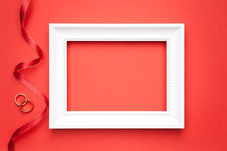 Wedding background with rings. Top viewの写真素材