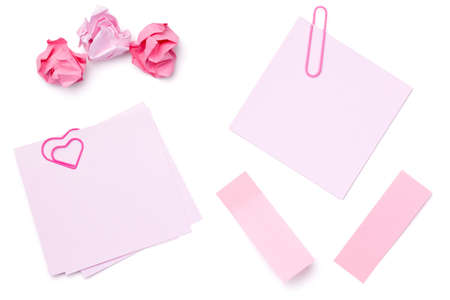 Sticky Post Note Paper Isolated on White Background. Pastel colors. Copy space. Top viewの写真素材