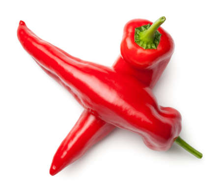 Red peppers isolated on white background. Ramiro pepper. Top view