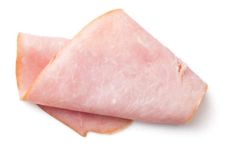 Ham slice isolated on white background. Smoked pork. Top viewの写真素材