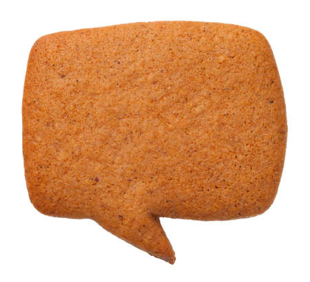 Gingerbread speech bubble cookie isolated on white background. Top viewの写真素材