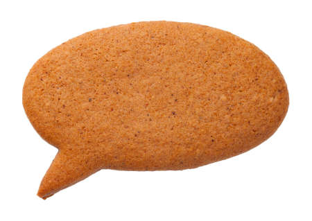Gingerbread speech bubble cookie isolated on white background. Top viewの写真素材
