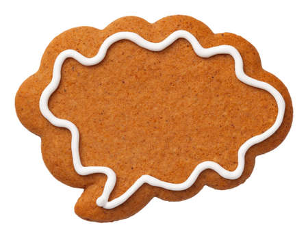 Gingerbread speech cloud cookie isolated on white background. Top viewの写真素材