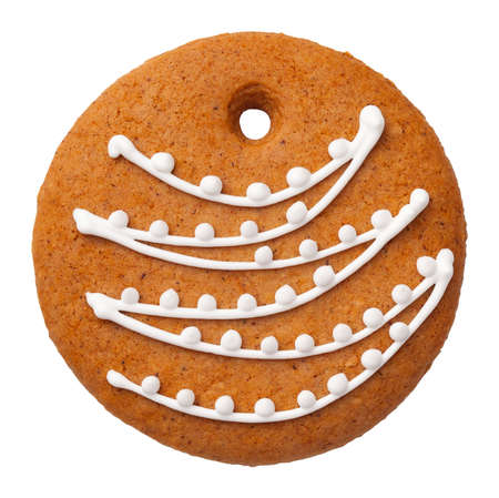 Gingerbread bauble cookie isolated on white background. Top viewの写真素材