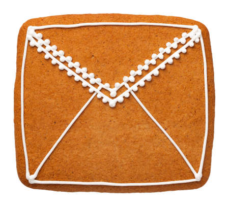 Gingerbread letter to santa claus isolated on white background. Top viewの写真素材