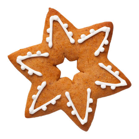 Gingerbread star isolated on white background. Top viewの写真素材