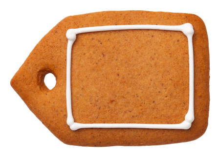 Gingerbread label cookie isolated on white background. Top viewの写真素材