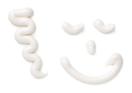 White toothpaste isolated on white background. Top view, flat layの写真素材