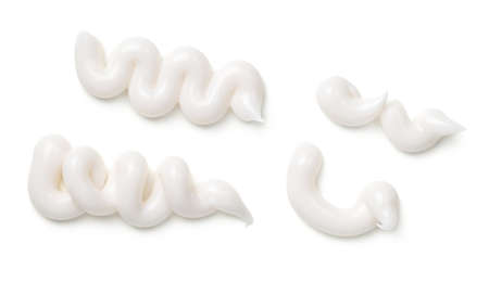 White toothpaste isolated on white background. Top view, flat lay