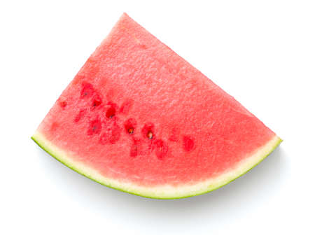 Watermelon slice isolated on white background. Flat lay, top viewの写真素材