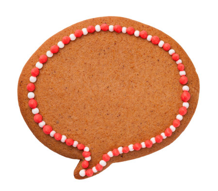 Christmas gingerbread speech cloud cookie isolated on white backgroundの写真素材
