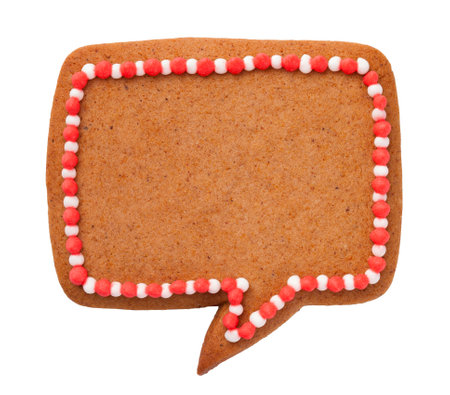 Christmas gingerbread speech cloud cookie isolated on white backgroundの写真素材