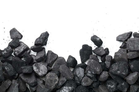 Black coal isolated on white background. Empty room for text. Top viewの写真素材