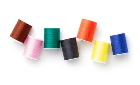 Sewing threads isolated on white background. View from aboveの写真素材