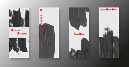 Paint brush vector banners. Card template design with hand painted dark strokes.のイラスト素材