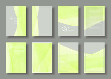 Watercolor vector cover templates in green and gray colors. Natural elegance soft shapes for your design.のイラスト素材