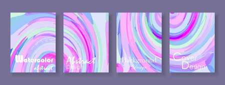 Watercolor abstract vector backgrounds with swirling effect pattern. Cards template in pink and blue colors.のイラスト素材