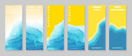 Watercolor sea background poster, card template. Summer beach vector print set.のイラスト素材